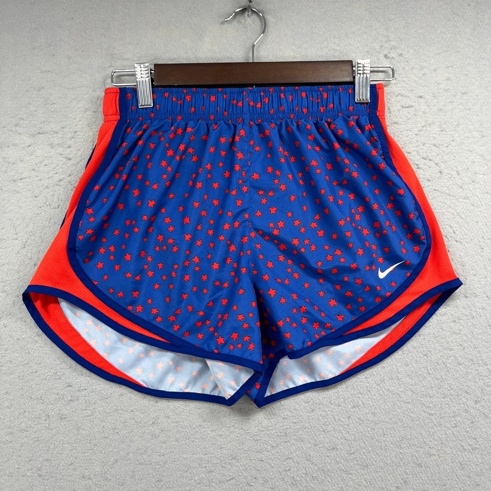 Nike Tempo Running Shorts Womens S Blue Red Star Print Dri-Fit Athleisure Gym